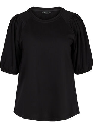 Sweat top with puff sleeves, Black, Packshot image number 0
