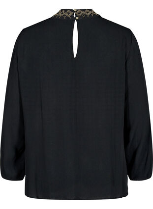 Long-sleeved, beaded viscose blouse, Black, Packshot image number 1