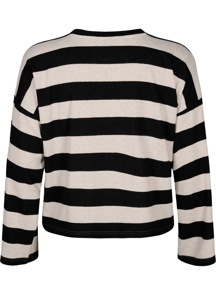 Long-sleeved blouse with stripes, Bl. Beige Mel.Stripe, Packshot image number 1