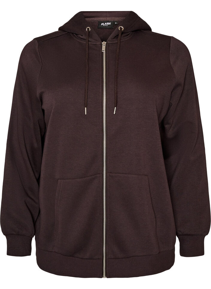Hooded sweatshirt with a zip and pockets, Brown, Packshot image number 0