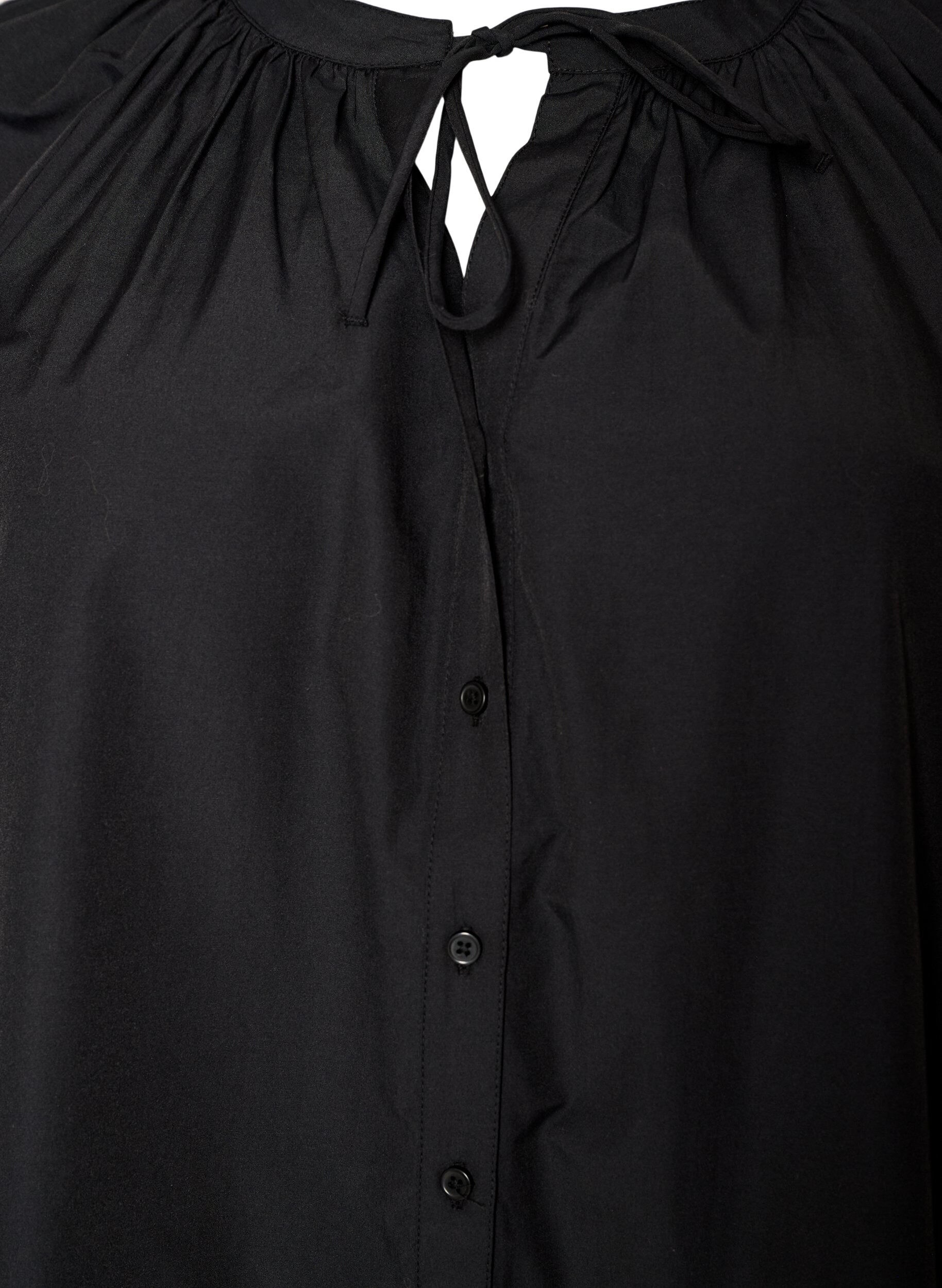 Zizzifashion Shirt blouse with button fastening and tie-belt, Black, Packshot image number 2