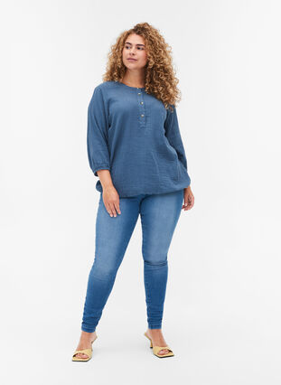 Cotton blouse with buttons and 3/4 sleeves, Bering Sea, Model image number 2