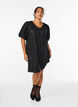 Short sequin dress with puff sleeves, Black, Model image number 1