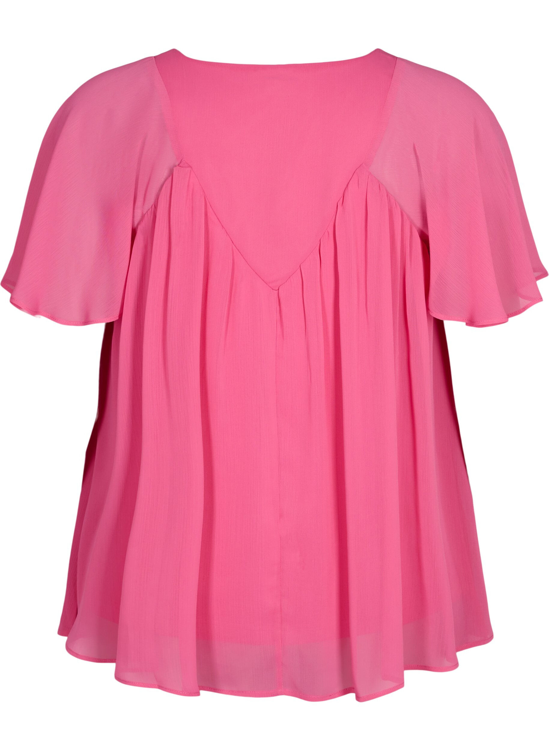 Zizzifashion  Plain top with batwing sleeves and V-neck, Shocking Pink, Packshot image number 1