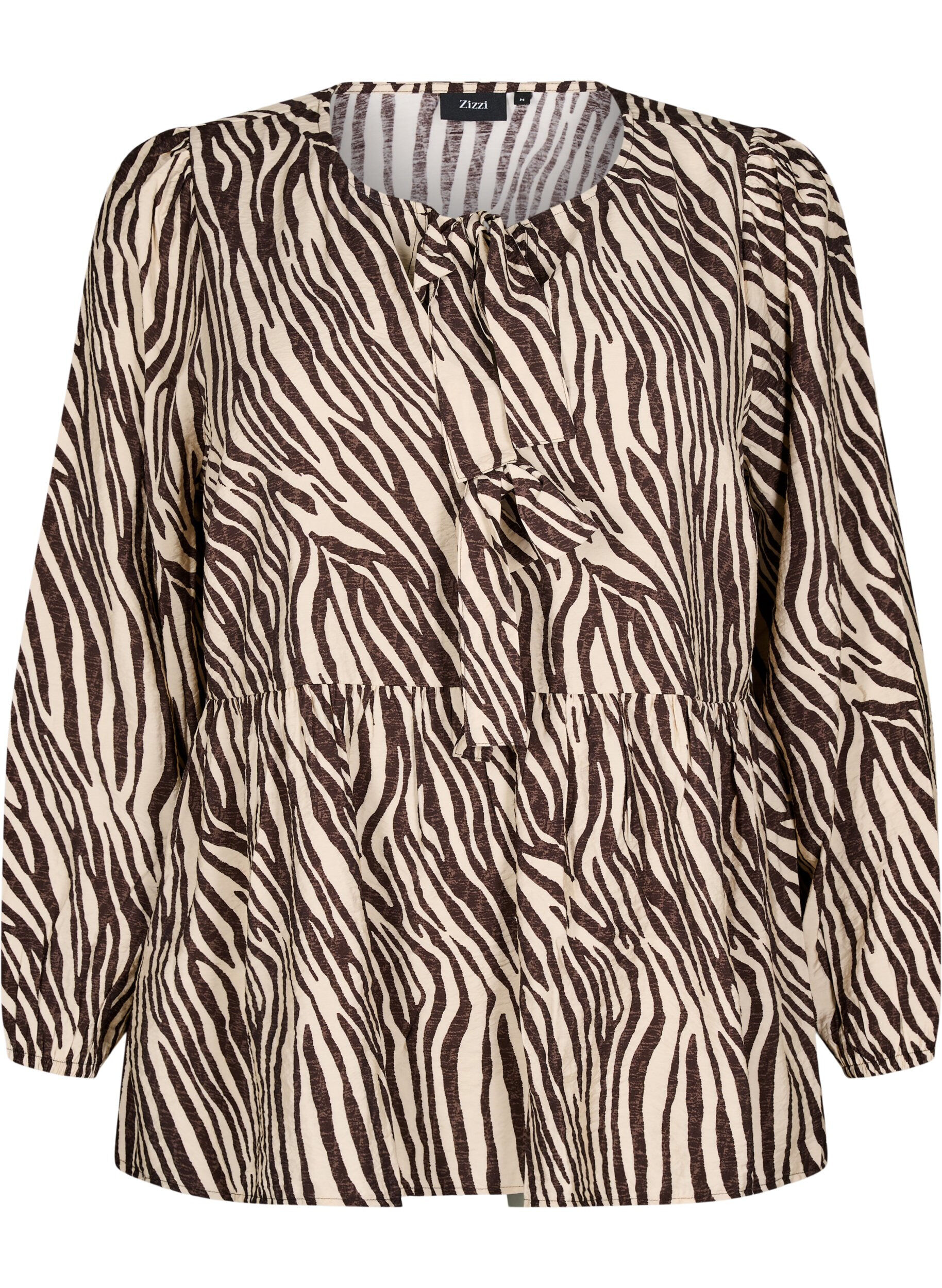 Peplum blouse with tie and zebra print
