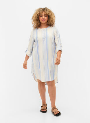Striped dress with long sleeves, Birch w. Stripes, Model image number 2