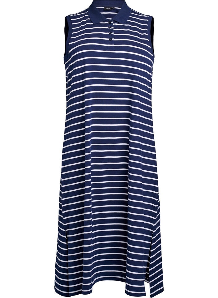 Sleeveless polo dress in midi length, Blue, Packshot image number 0