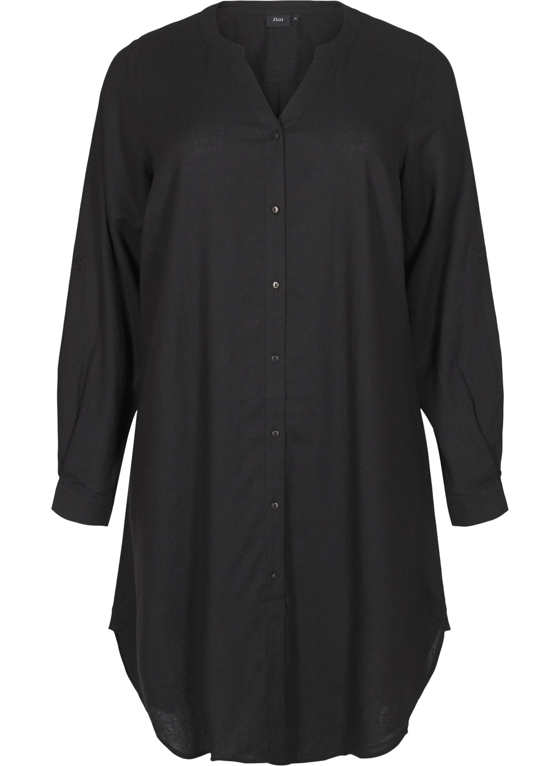 ZizzifashionLong shirt in linen and viscose, Black, Packshot image number 0