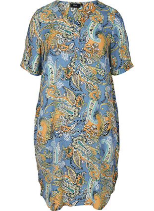 Short-sleeved viscose dress with print, Paisley AOP, Packshot image number 0