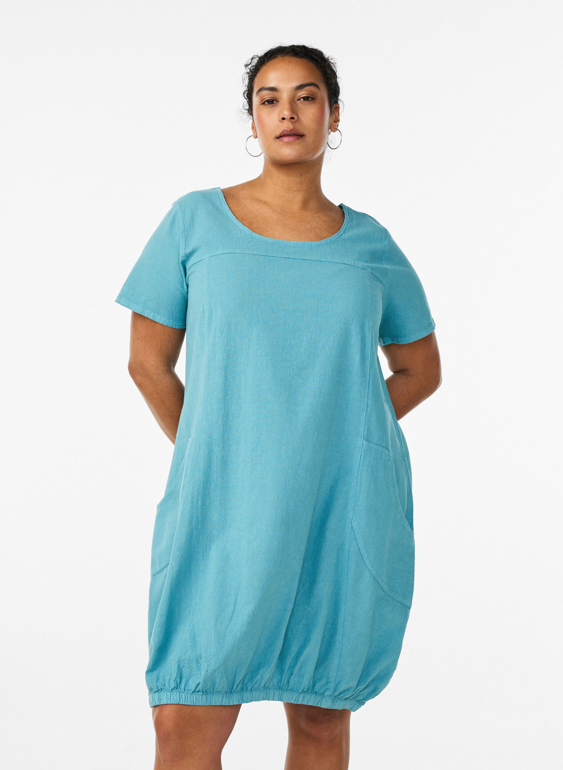 Short-sleeved cotton dress, Light Blue, Model