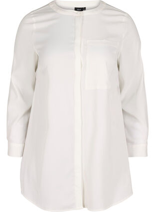 Long, solid-coloured shirt with breast pocket, Warm Off-white, Packshot image number 0