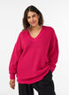Long rib-knit blouse with a V-neck, Pink, Model image number 0