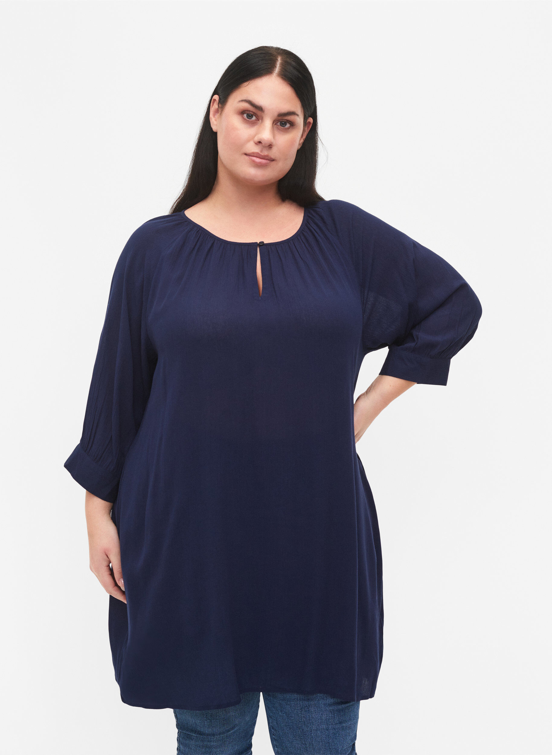 Zizzifashion Viscose tunic with 3/4 sleeves, Blue, Model image number 0