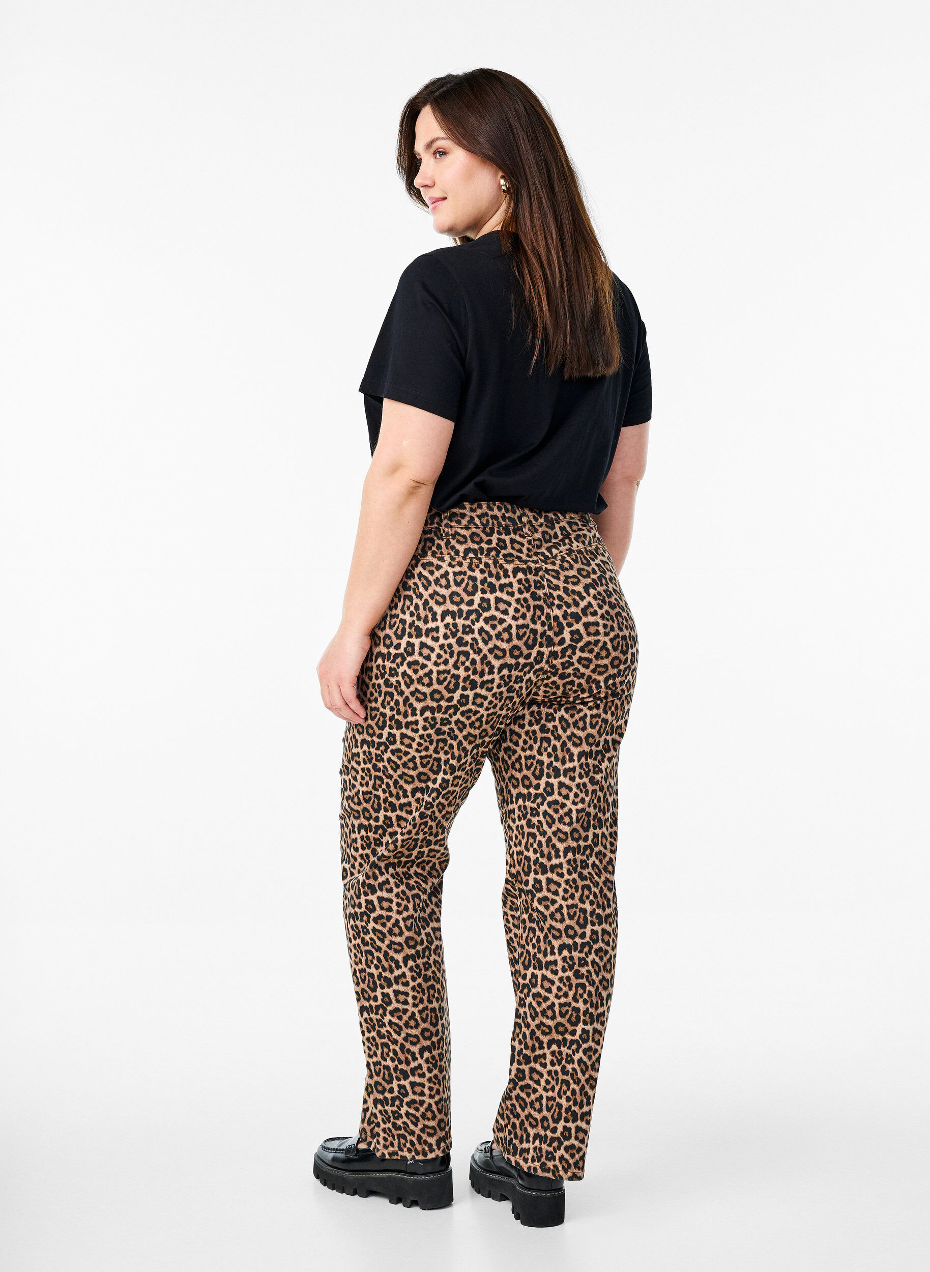 Zizzifashion Leopard jeans with regular waist, Brown, Model image number 1
