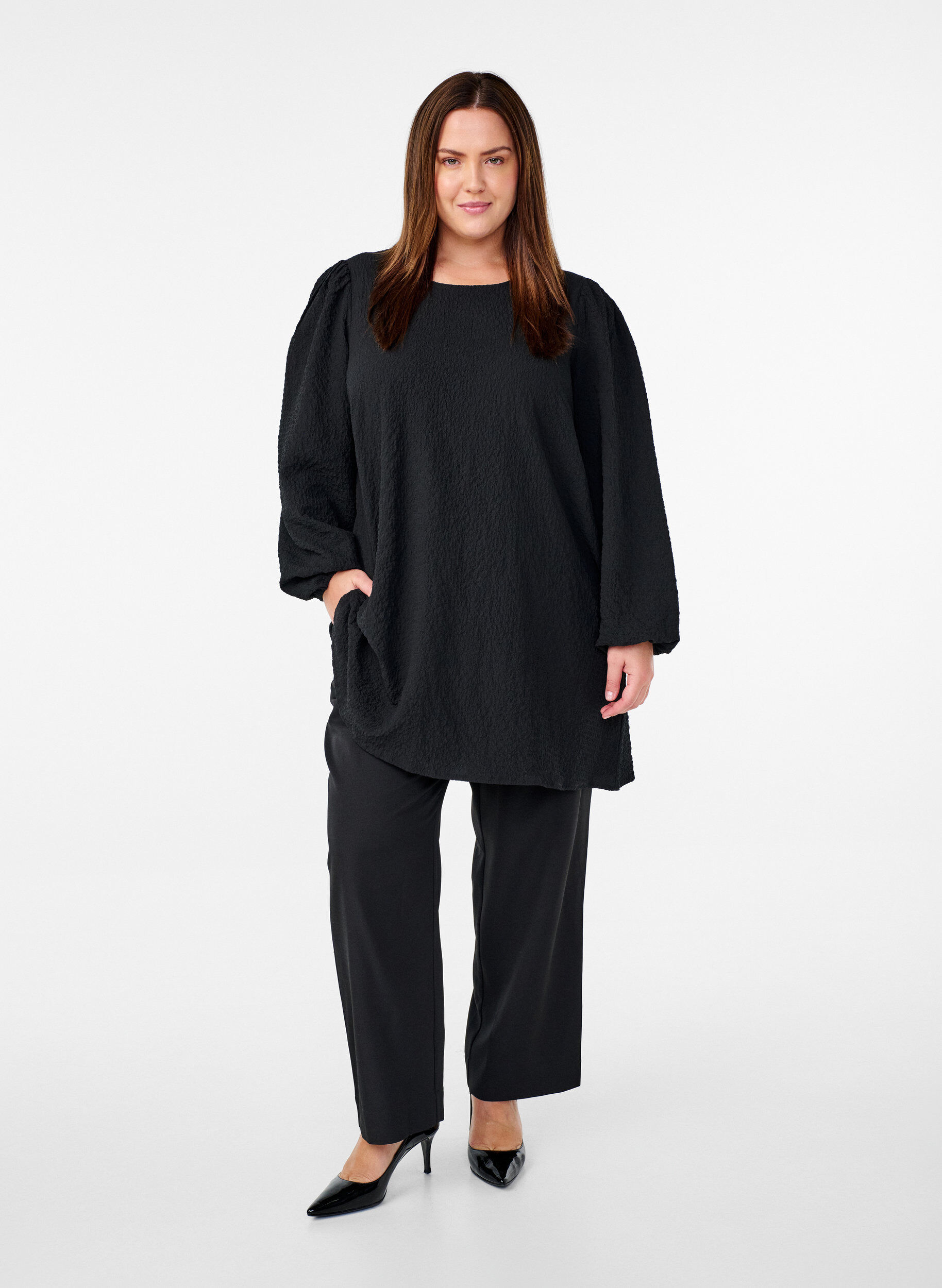 Zizzifashion FLASH - Long-sleeved tunic with a round neck, Black, Model image number 1