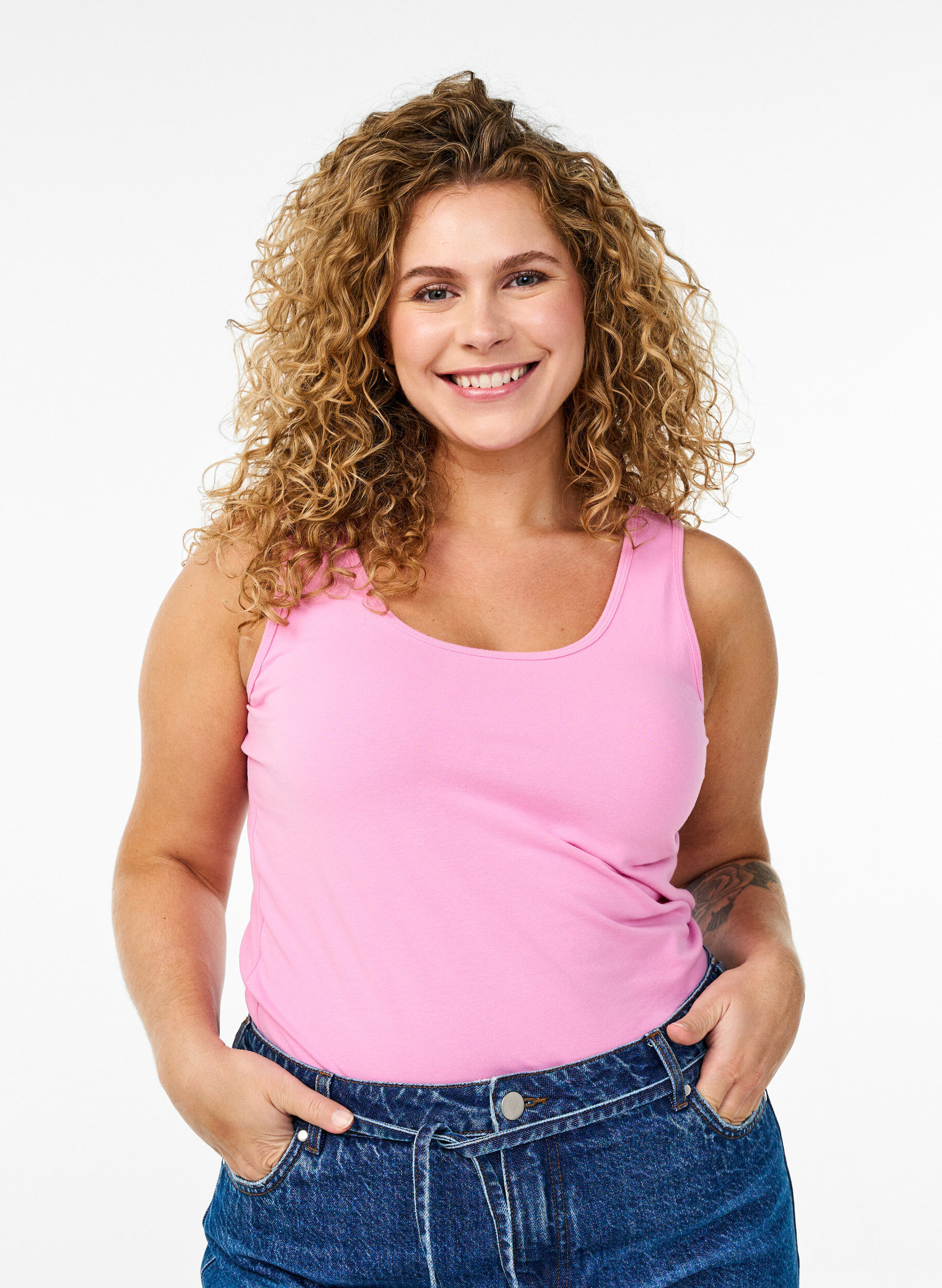 Zizzifashion Solid color basic top in cotton, Pink, Model image number 0