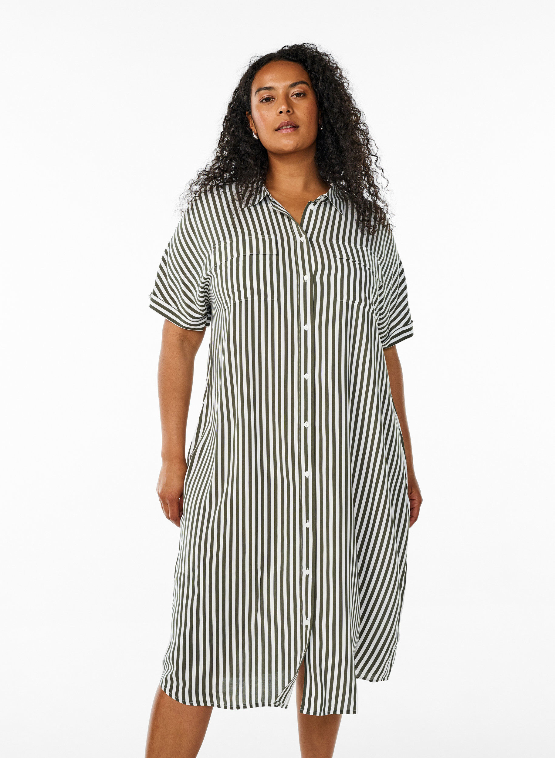 Zizzifashion Long shirt dress with short sleeves, Green, Model image number 0