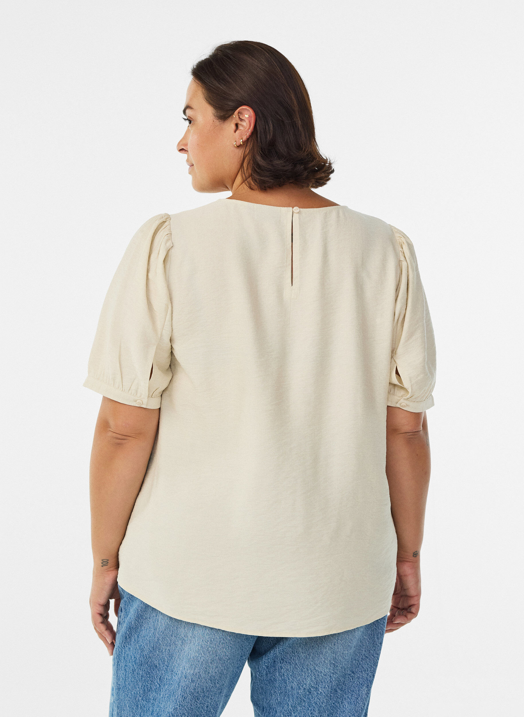 Zizzifashion Viscose blouse with 1/2 sleeves, Beige, Model image number 2