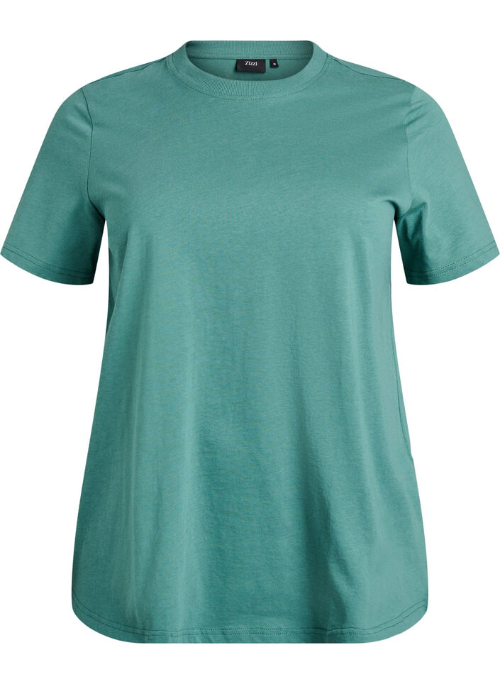 Basic cotton t-shirt with a round neck, Green, Packshot image number 0