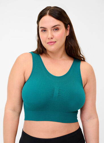 Wireless bra in a ribbed fabric, Balsam, Model image number 0