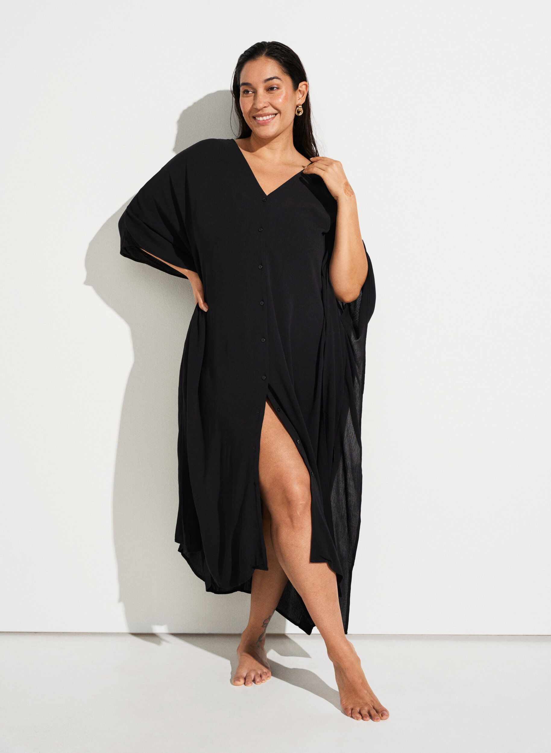 Zizzifashion Kaftan beach dress with buttons, Black, Image image number 0
