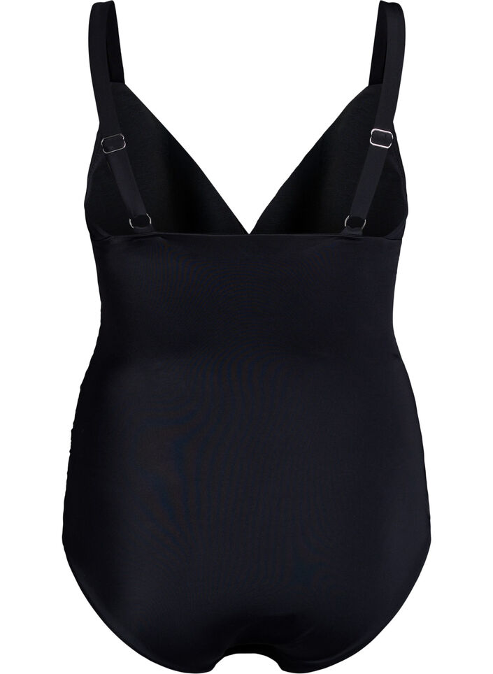Swimsuit with v-neck and mesh detail, Black, Packshot image number 1