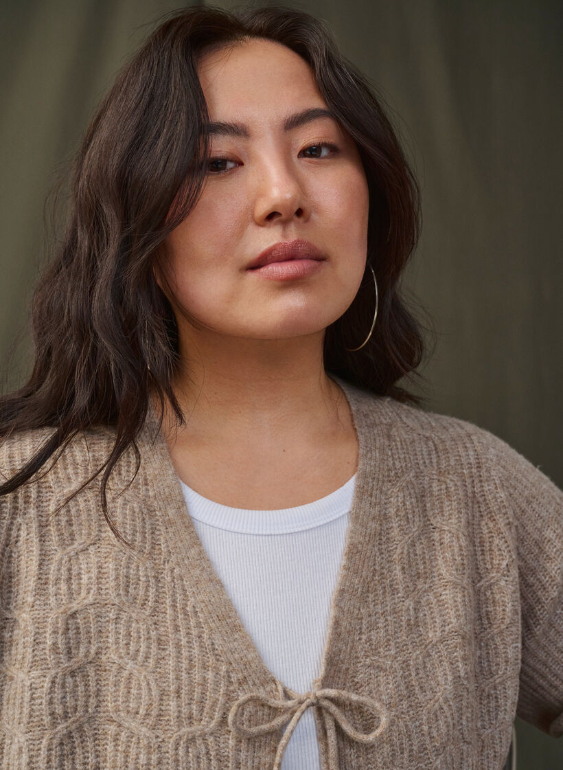 Knitted cardigan with tie details, Simply Taupe Mel., Image image number 0