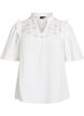 Blouse in cotton muslin with broderie anglaise and 1/2 sleeves, White, Packshot image number 0