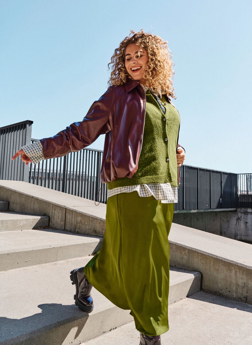 Satin midi skirt, Green, Image image number 0
