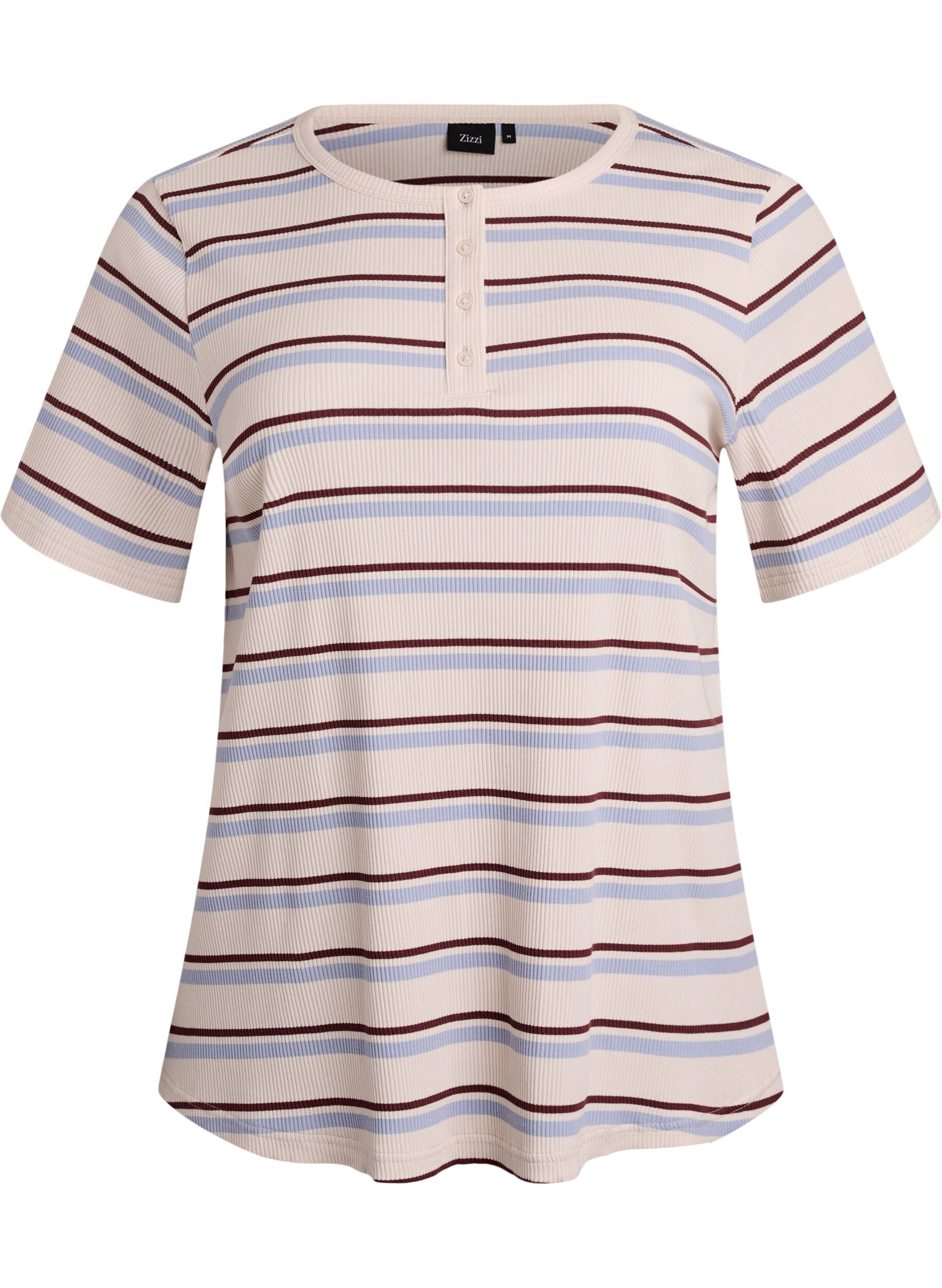 Zizzifashion Rib T-shirt with stripes and button detail, Purple, Packshot image number 0