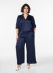 Satin-look blouse with 1/2 sleeves and a ruffle collar, Blue, Model image number 1