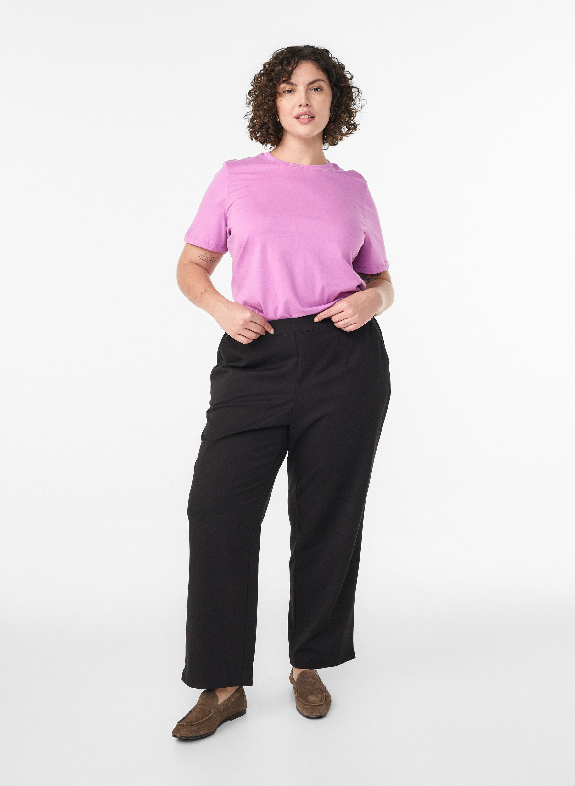 Zizzifashion Basic cotton T-shirt with round neck, Purple, Model image number 1