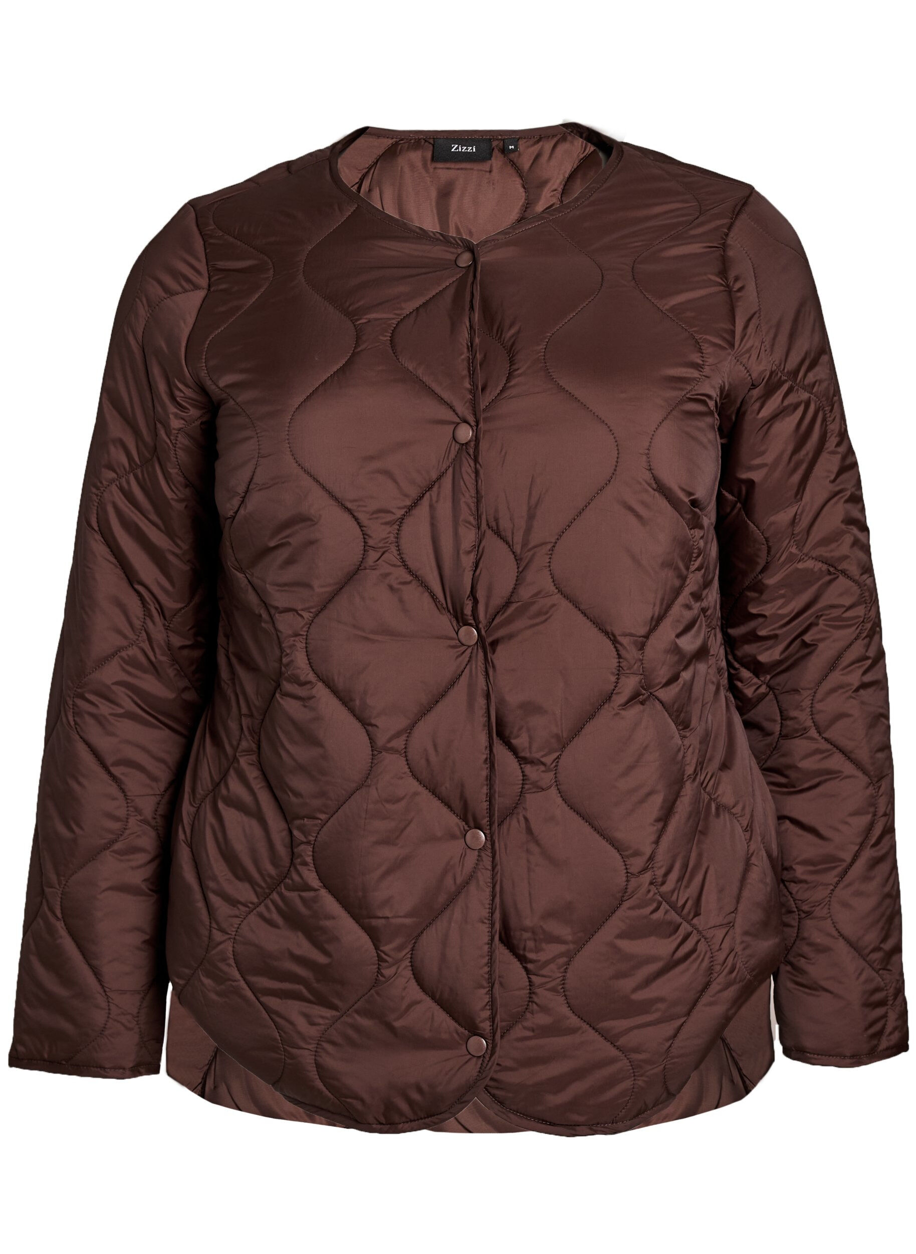 Quilted jacket with press studs and a round neck