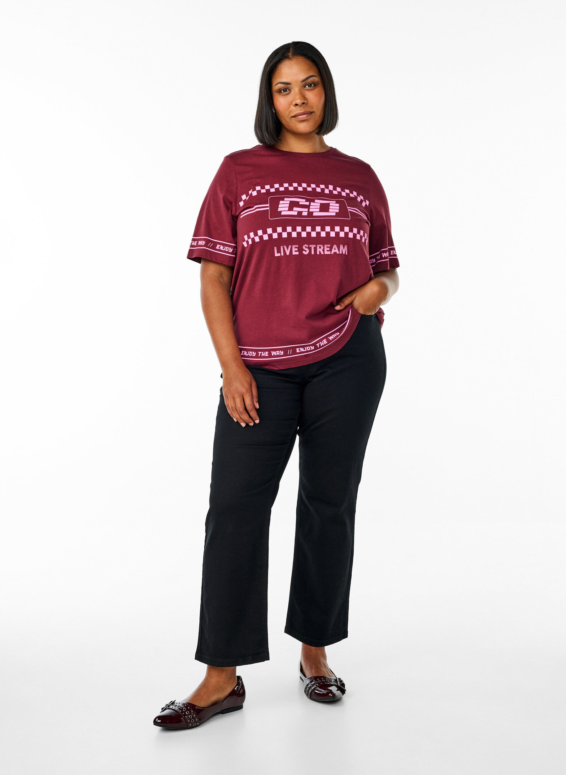 Zizzifashion Oversize T-shirt with sporty print, Dark Bordeaux, Model image number 1