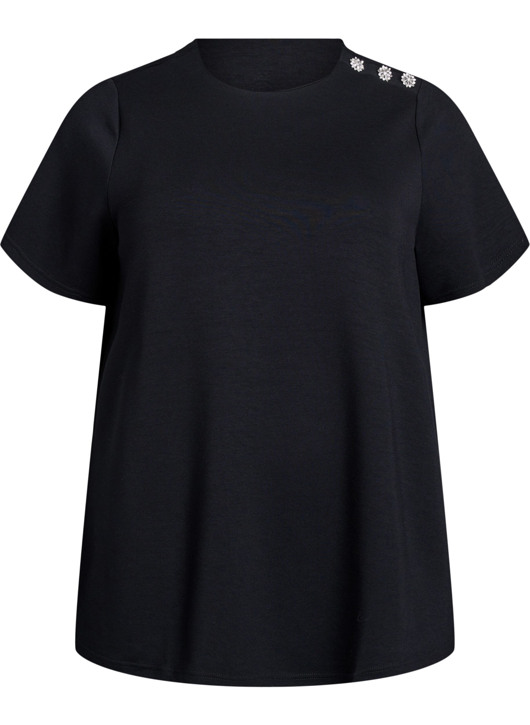 Zizzifashion Short sleeve blouse with a button detail, Black, Packshot image number 0