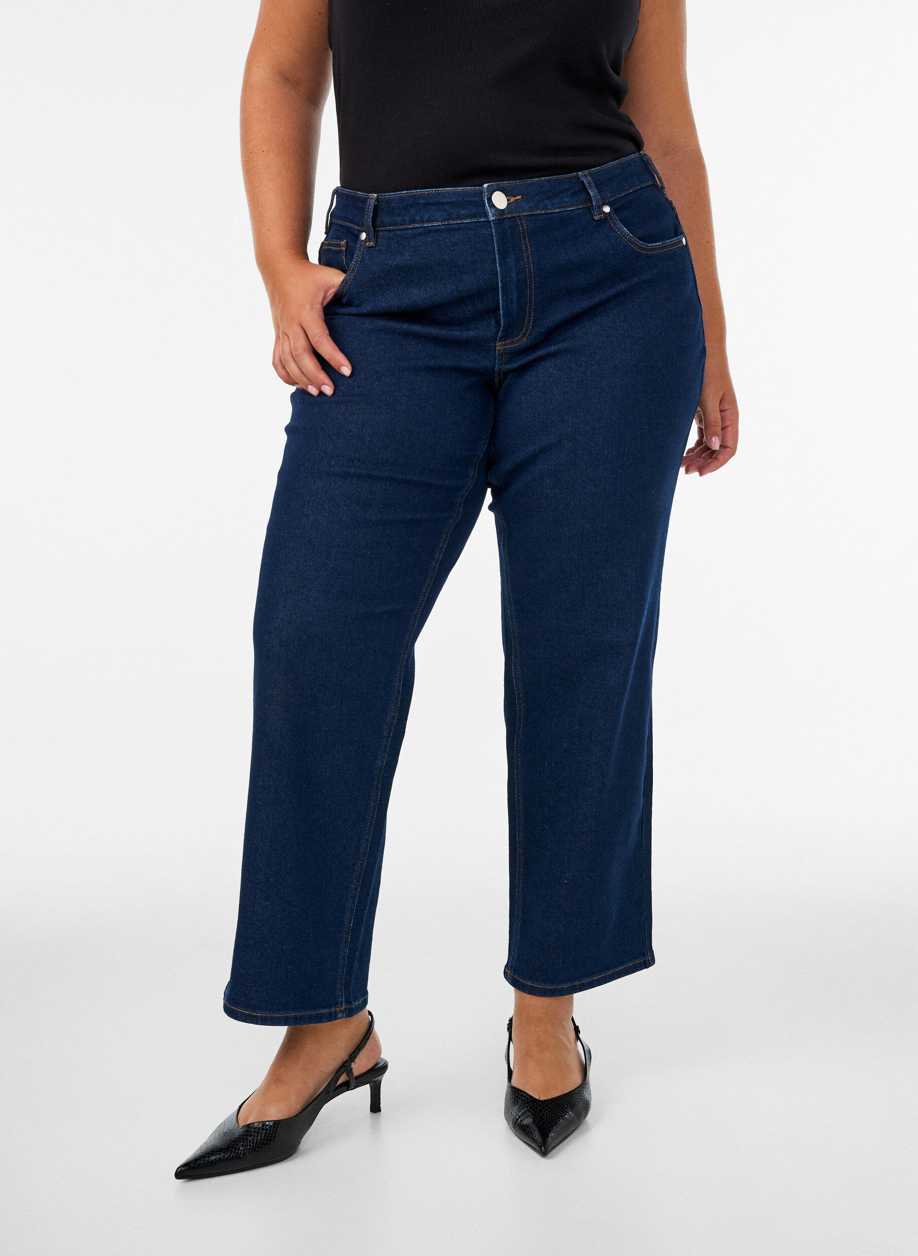 ZizzifashionCropped straight fit jeans with a regular waist, Blue, Model image number 2