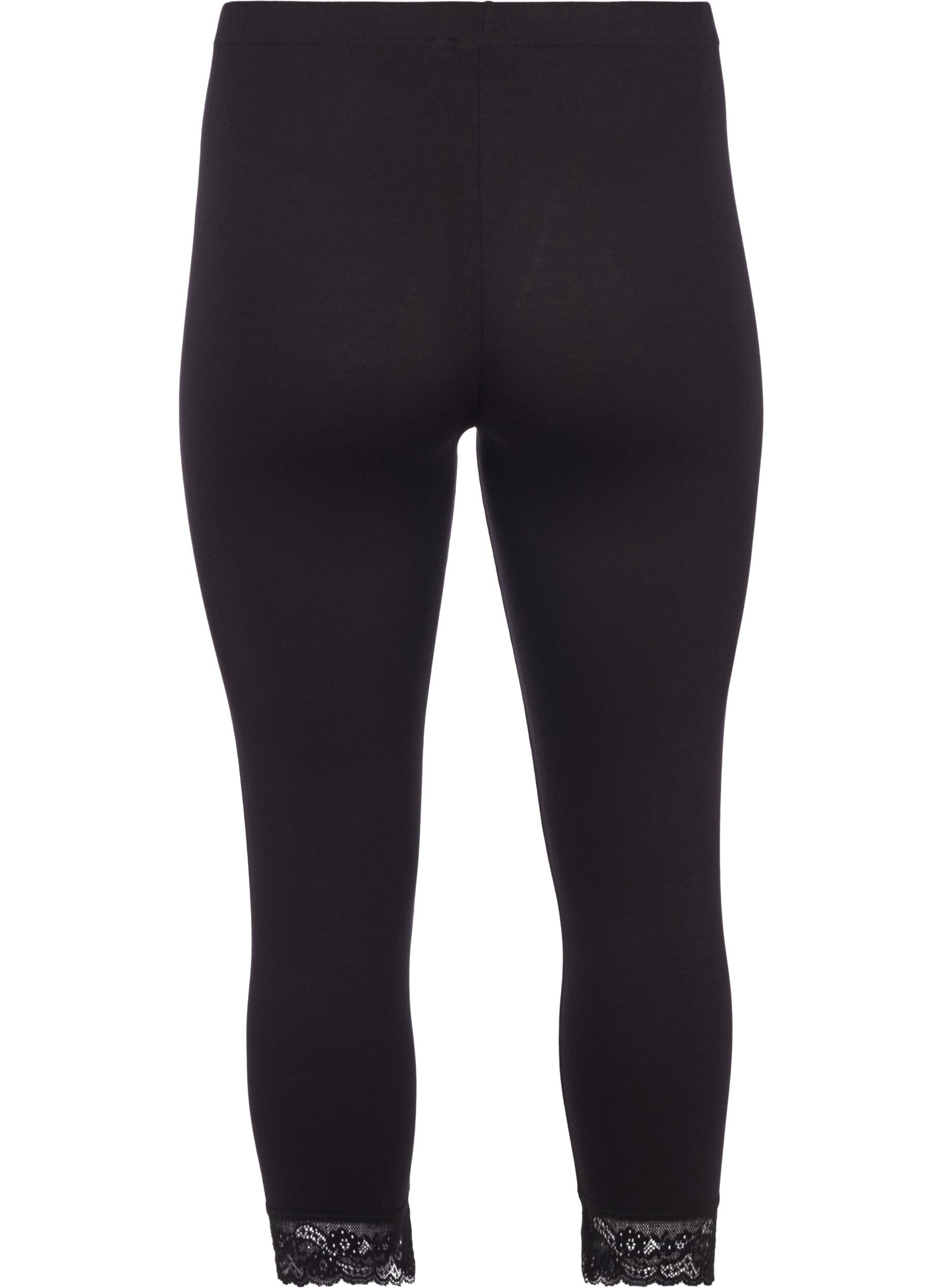 Zizzifashion Basic 3/4 leggings with lace trim, Black, Packshot image number 1