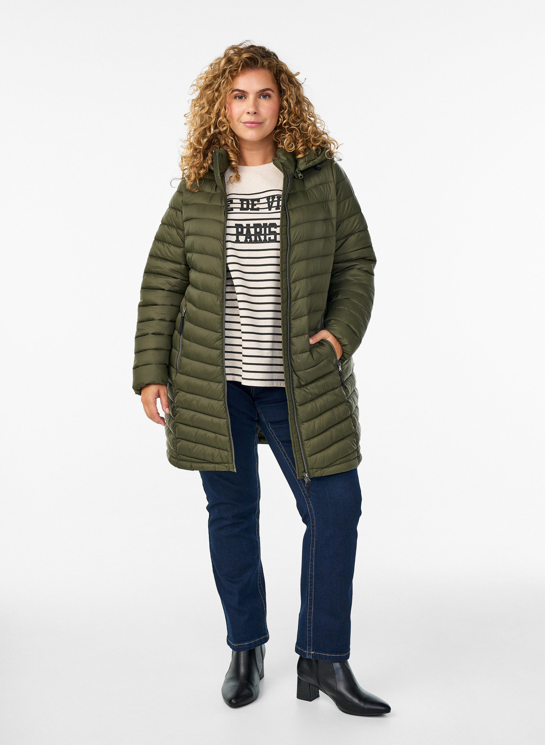 ZizzifashionLightweight jacket with pockets and a detachable hood, Green, Model image number 1