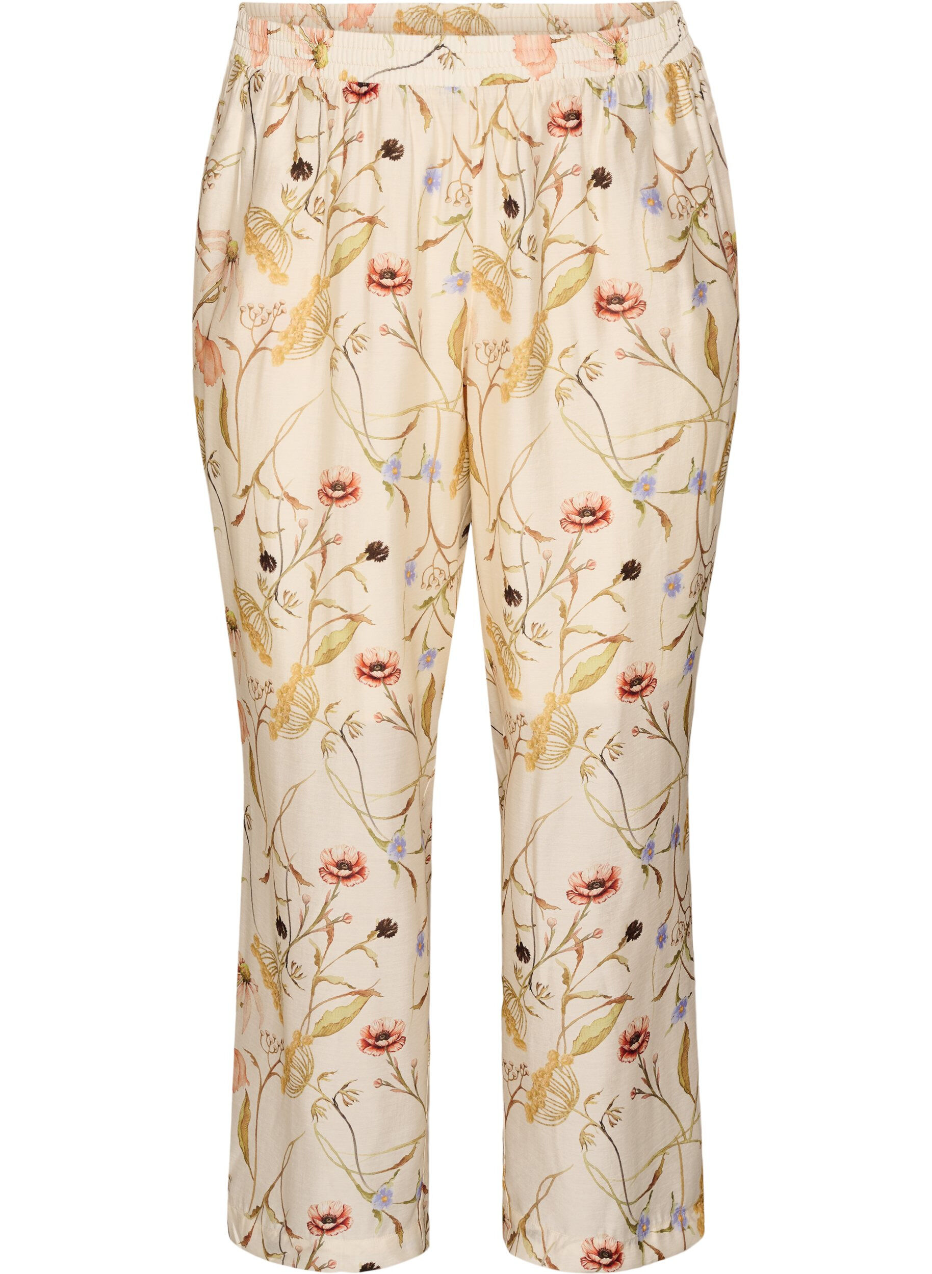 Zizzifashion High-waisted viscose trousers with floral print, Beige, Packshot image number 0