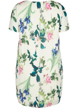 Short-sleeved pleated dress with floral print, Bright White AOP, Packshot image number 1