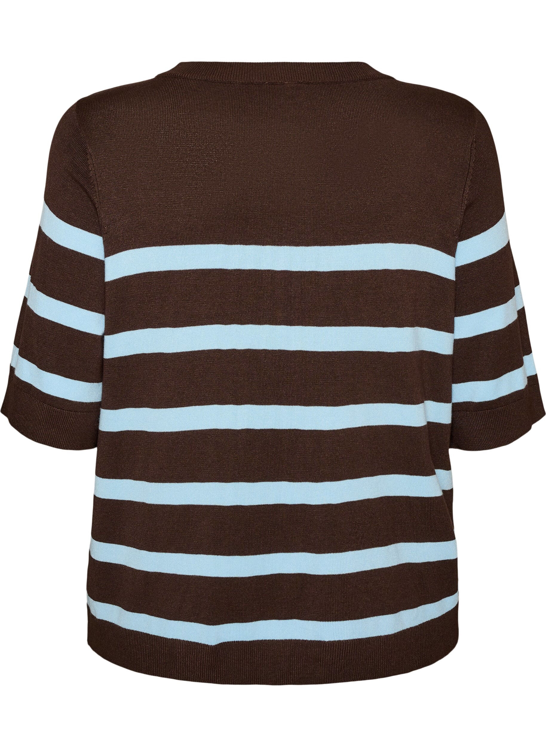 ZizzifashionStriped knit top with short sleeves, Brown, Packshot image number 1