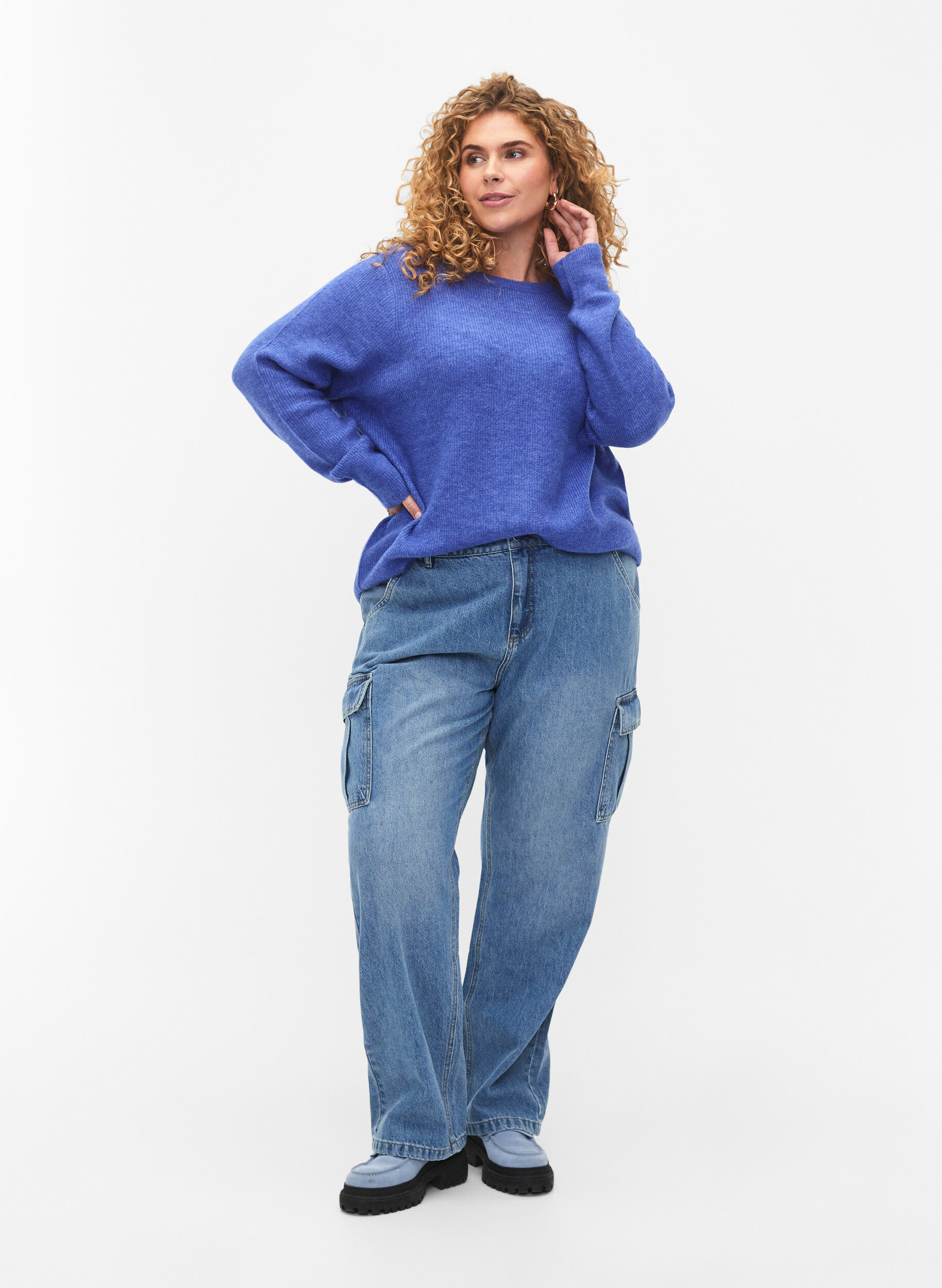 Zizzifashion Loose-fitting jeans with cargo pockets, Light blue, Model image number 0
