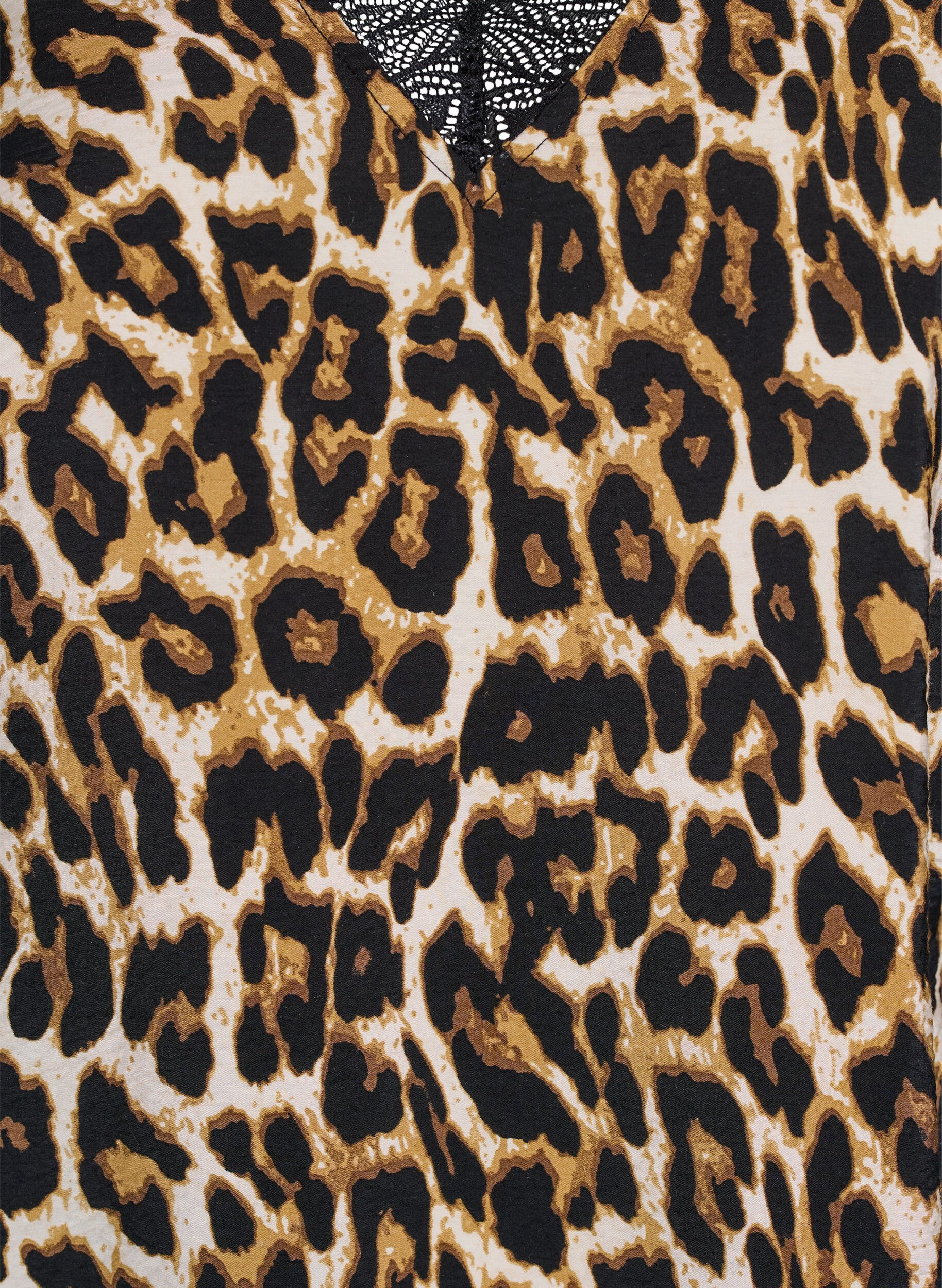 Zizzifashion Short-sleeved viscose blouse with lace trim, Brown, Packshot image number 2