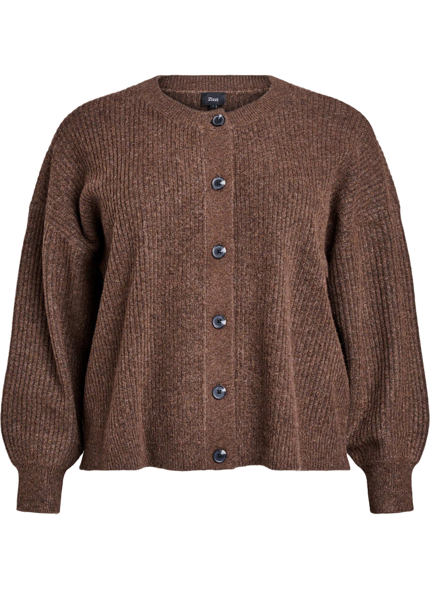 Zizzifashion Rib knit cardigan with buttons, Brown, Packshot image number 0
