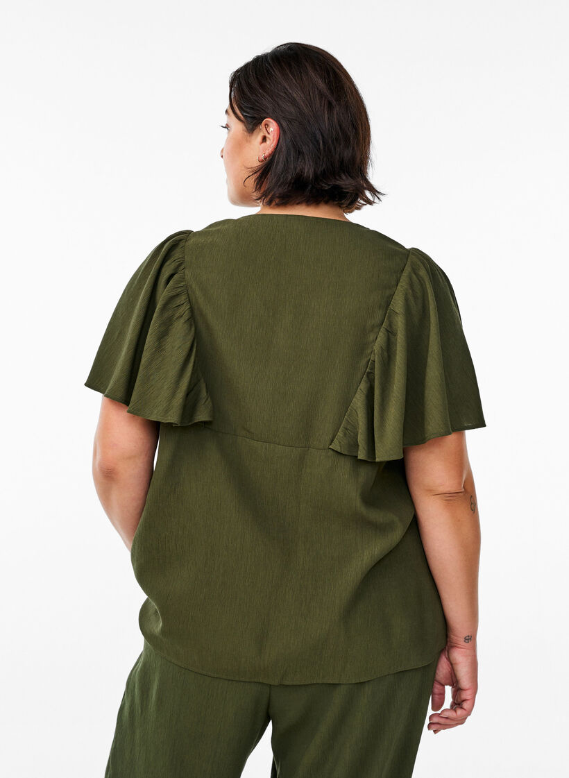 Blouse with short ruffle sleeves, Green, Model image number 2