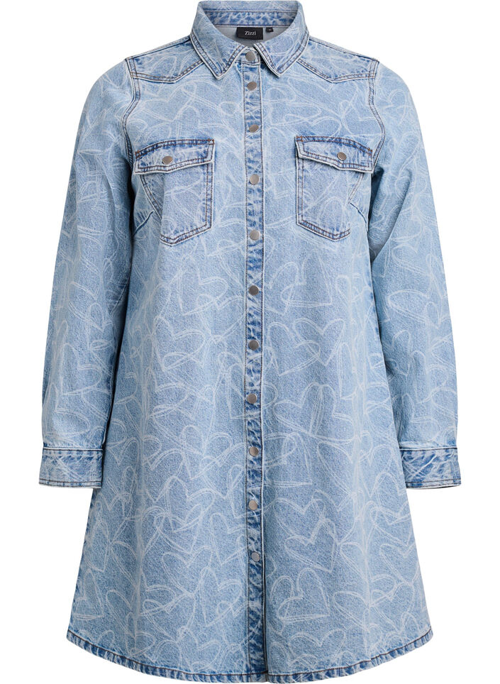 Denim dress with heart pattern, Light Blue, Packshot image number 0