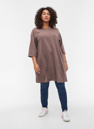 Promotional item - Cotton sweater dress with pockets and 3/4-length sleeves, Iron Melange, Model image number 2