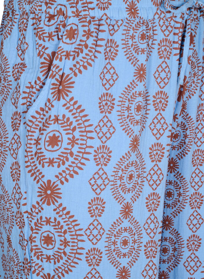 Loose trousers in patterned cotton muslin, Light Blue, Packshot image number 2
