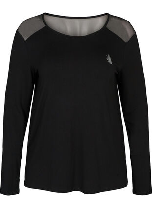 Sports top with mesh and print, Black, Packshot image number 0