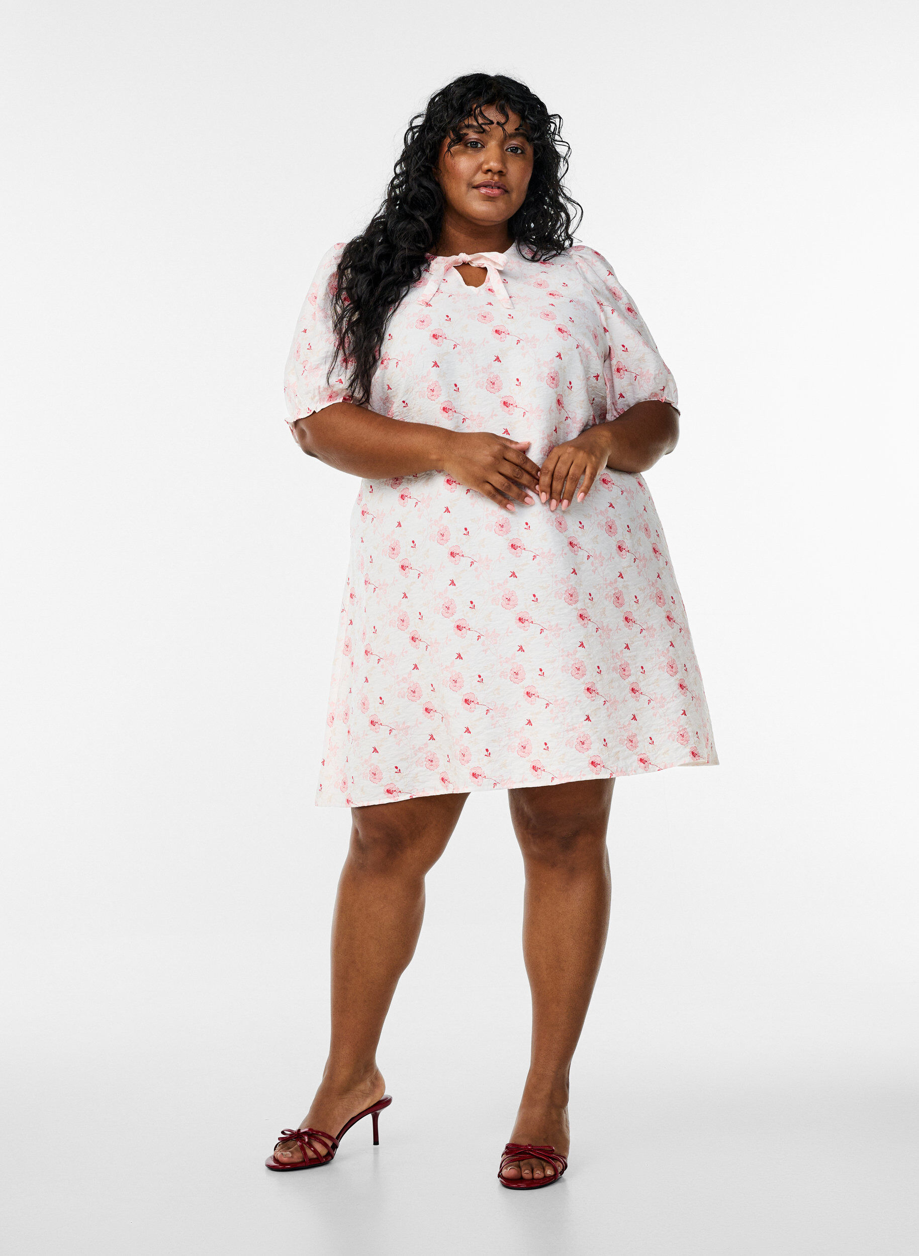 Zizzifashion Short A-line dress with floral print, Rose, Model image number 1